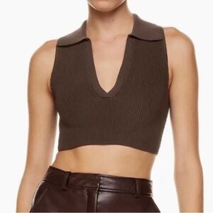 Aritzia Babaton Polo Collar
Knit Ribbed V Neck Tank Top Size Small Mocha Brown
